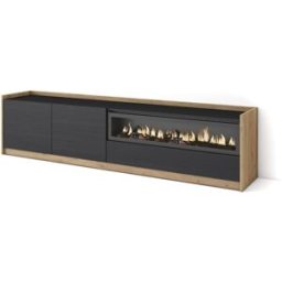 Skraut home Mueble tv efecto madera negro roble 208x37x50cm chimenea efecto fuego