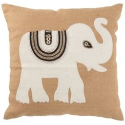 J-line Cojín con elefante blanco en algodón beige 60 x 60 x 12 cm