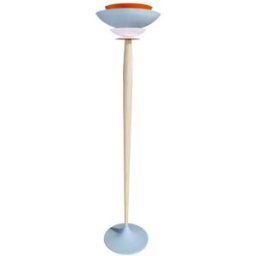 Tosel Lámpara de pie columna madera natural metal azul pantalla multicolor