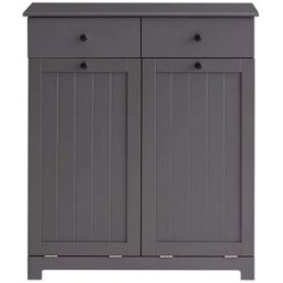 SoBuy Cesto para ropa sucia con 2 cestos y 2 cajones madera gris