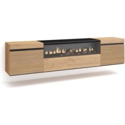 Skraut home Mueble tv efecto madera roble 200x35x45cm chimenea efecto fuego