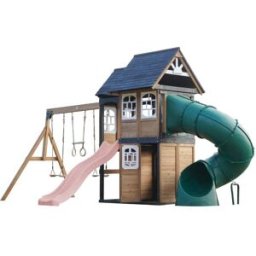 Axi Parque infantil de madera, 2 columpios - tobogán rosa pastel, tubular