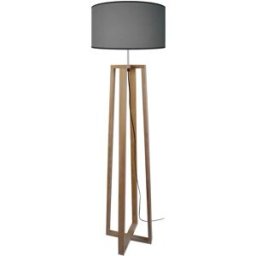 Tosel Lámpara de pie cuadrúpedo madera natural pantalla gris