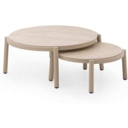 GEESE HOME Juego de 2 mesas centro aluminio con tapa cerámica travertino