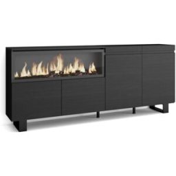 Skraut home Aparador efecto madera negro 208x35x87cm chimenea efecto fuego