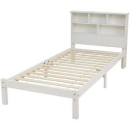 MODFU Cama infantil de madera blanca 90x200 cm con 1 cajón