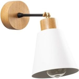 Wonderlamp Aplique de pared nórdico con base de madera y foco orientable blanco