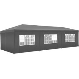 Tectake Pabellón 9x3m con 8 paneles laterales, resistente al agua y uv, gris