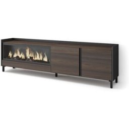 Skraut home Mueble tv efecto madera roble negro 212x35x61cm chimenea efecto fuego