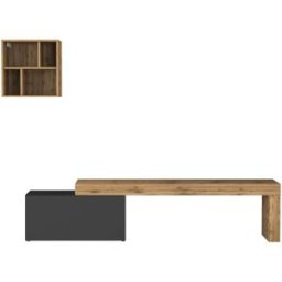 Whous Conjunto de mueble TV 180/260 cm efecto madera antracita mate / roble