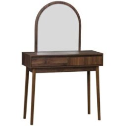 sweeek Mueble tocador de madera espejo redondo, 90cm, nogal