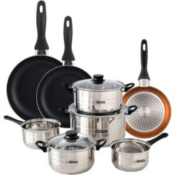 WellHome Batería de cocina de acero inox con sartenes bronce ø16,20,24cm