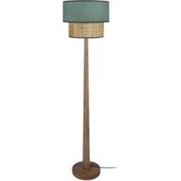 Tosel Lámpara de pie columna madera oscuro pantalla kaki