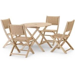 Defora Home Conjunto mesa redonda plegable 90cm + 4 sillas en sintético de ratán