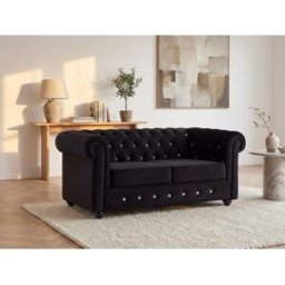 Unique Sofá de 2 plazas de terciopelo negro con botones de efecto cristal - CHESTERFIELD