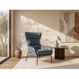 Unique Sillón de cuero de búfalo gris DINNIA