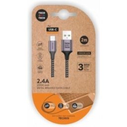 Cable USB 2.0 Tipo-C Tech One Tech TEC2023 - USB Tipo-C Macho - USB Macho - 2m - Gris