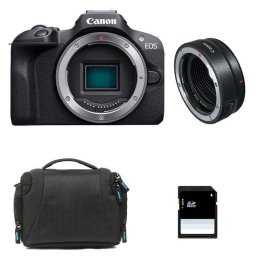 Cámara Mirrorless Canon EOS R100 24.1MP WiFi Bluetooth + Bolsa Tarjeta 8GB Anillo EF-EOS R