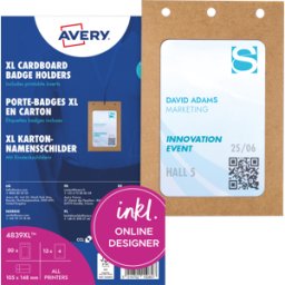 AVERY ZWECKFORM AVZ 4839XL - Placa de identificación, 105x148 mm, lanyard, con placas