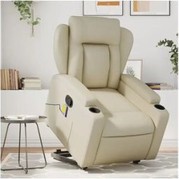 vidaxl Sillón reclinable de masaje de pie cuero artificial color crema