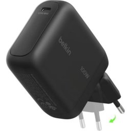 Cargador de pared Belkin BoostCharge 100W USB-C GaN con enchufe plegable negro
