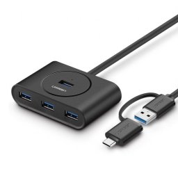 HUB USB Ugreen 40850 4 Puertos USB 3.0 OTG 5Gb/s Protección Eléctrica Negro