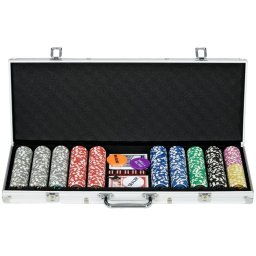 Sportnow Juego De Póker Con 500 Fichas 2 Barajas De Cartas 5 Dados Tapete Plata
