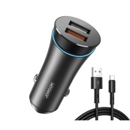 Cargador De Coche Joyroom De 30 W Con Doble Puerto Qc3.0 Y Cable Usb-a A Usb-c - Negro