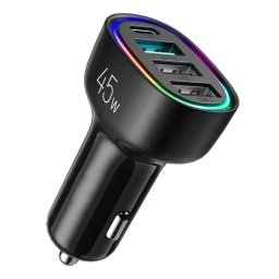 Cargador De Coche De 4 Puertos 45 W, Pd, Qc 3.0 - Negro