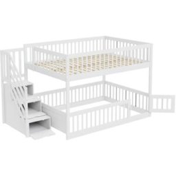 ComfortXL Litera de madera escalera con cajones blanca 140x200 cm