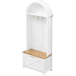 REDOM Armario perchero de tablero aglomerado blanco y madera 75x35x195 cm