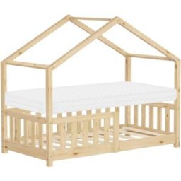 ML-Design Cama infantil casa de madera natural maciza pino 70x140cm con colchón