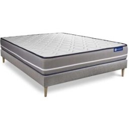 Actisom Somier gris + colchón con espuma viscoelástica 150 x 195