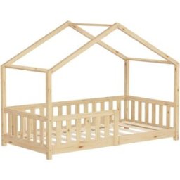 ML-Design Cama infantil en forma de casa madera natural maciza de pino 80x160cm