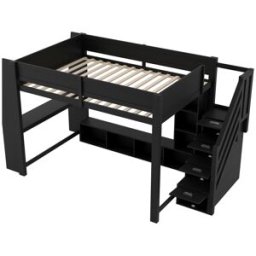 ComfortXL Cama alta infantil con escritorio y almacenaje negra 140 x 200 cm