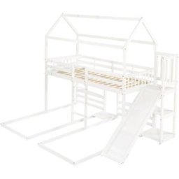 ComfortXL Litera triple casa tobogán blanca 90x200 cm