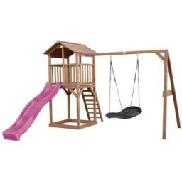 Axi Parque infantil con tobogán lila, columpio tipo nido, madera, marrón