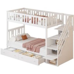 ComfortXL Litera madera escalera almacenaje cajones blanca 90x200 cm