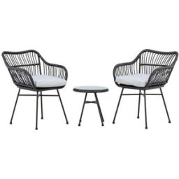 ebuy24 Conjunto de salón viga 2 sillas, 1 mesa auxiliar pequeña color negro