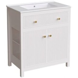 Urban Meuble Mueble de lavabo blanco 81 cm - Diseño acanalado con detalles dorados