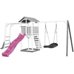 Axi Parque infantil con tobogán morado, columpio, madera, blanco/gris