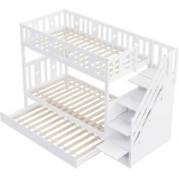 ComfortXL Litera madera cama extraíble escalera blanca 90x200 cm 90x190 cm