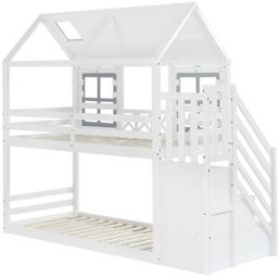 ComfortXL Litera casa con 3 armarios blanca gris 90x200 cm