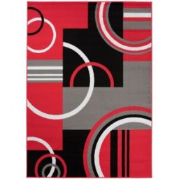 Tapiso Alfombra de salón rojo gris negro blanco círculos 220 x 300 cm