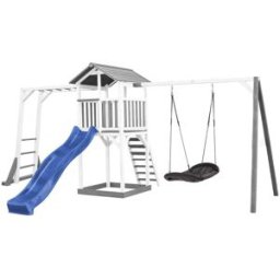 Axi Parque infantil con tobogán azul, columpio nido, madera, blanco/gris