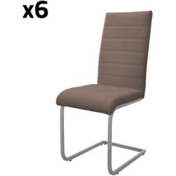 ML-Design 6x Sillas de comedor basculantes, imitación cuero marrón respaldo alto