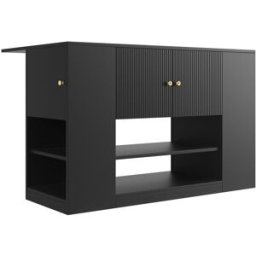 Urban Meuble Isla de cocina negra con diseño ondulado y superficie extensible.