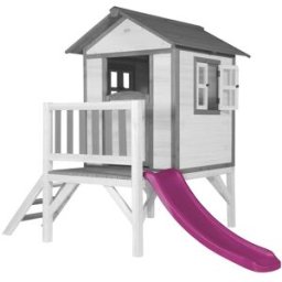 Axi Casita infantil xl con tobogán en color violeta de madera fsc, blanco