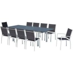 Concept Usine Conjunto de jardín extensible aluminio + 10 asientos textileno blanco