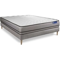 Actisom Somier gris + colchón con espuma viscoelástica 150 x 195